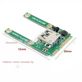 adaptor Mini PCIe către USB 3.0, pentru înălțime mică și înălțime mare, model MU-01