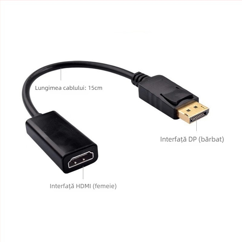 Cablu adaptor DisplayPort către HDMI, DP masculin spre HDMI feminin, suport 4K/1080p, nucleu din cupru