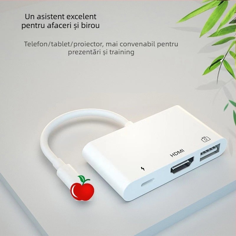 Cablu adaptor Lightning la HDMI 3 în 1 pentru dispozitive Apple, HDMI 1080p, cablu de 20 cm, 1–3 ieșiri