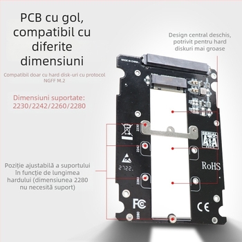 Carcasă M.2 NGFF spre 2,5 inch SATA3 pentru hard disk, adaptor SSD B-Key, SATA III 6Gbps, model SN7