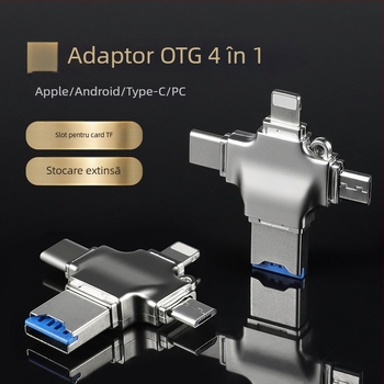 Cititor de carduri 4 în 1 cu adaptor USB-C OTG pentru SD/TF și USB Drive — transfer de date USB 3.0 rapid
