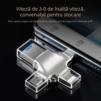 Cititor de carduri 4 în 1 cu adaptor USB-C OTG pentru SD/TF și USB Drive — transfer de date USB 3.0 rapid