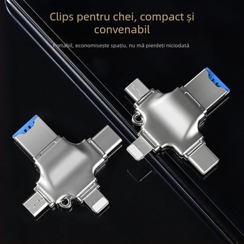Cititor de carduri 4 în 1 cu adaptor USB-C OTG pentru SD/TF și USB Drive — transfer de date USB 3.0 rapid