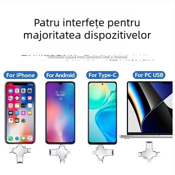 Cititor de carduri 4 în 1 cu adaptor USB-C OTG pentru SD/TF și USB Drive — transfer de date USB 3.0 rapid