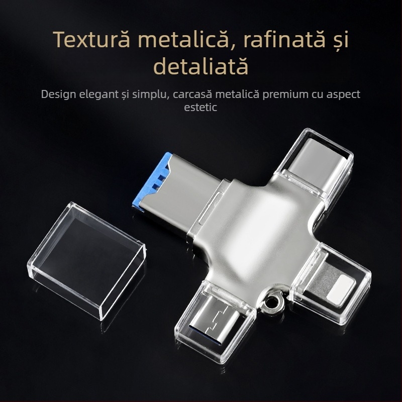 Cititor de carduri 4 în 1 cu adaptor USB-C OTG pentru SD/TF și USB Drive — transfer de date USB 3.0 rapid