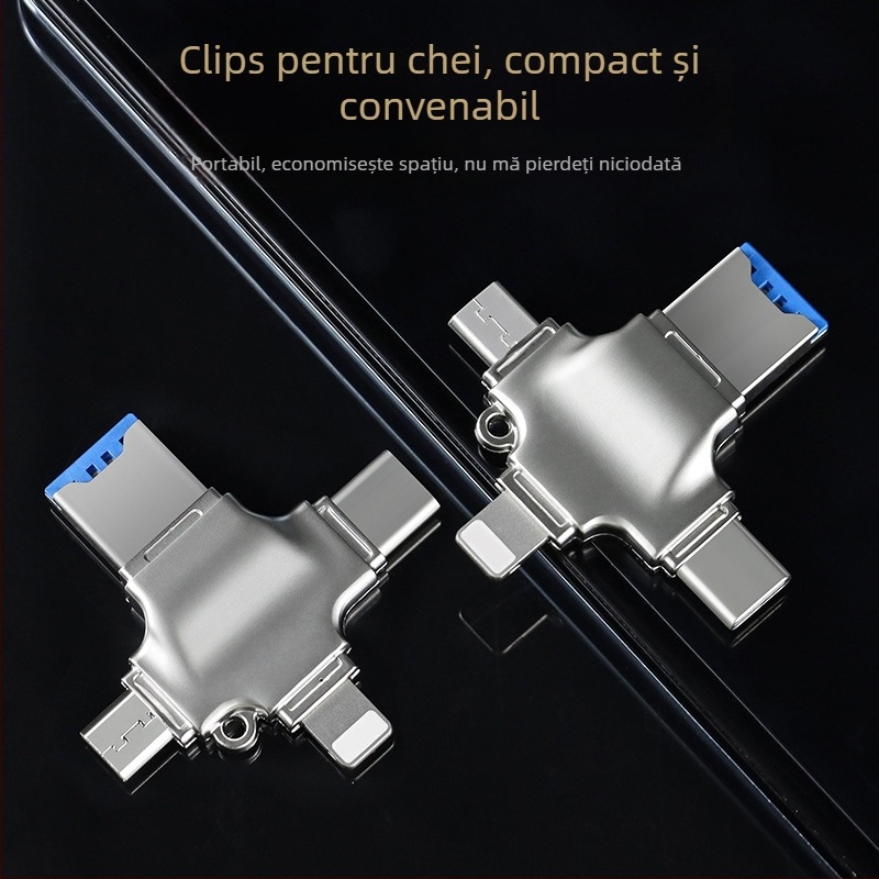 Cititor de carduri 4 în 1 cu adaptor USB-C OTG pentru SD/TF și USB Drive — transfer de date USB 3.0 rapid