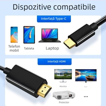 Cablu adaptor Type-C la HDMI, cu nucleu de cupru, conectori placati cu aur, 4K30Hz, cip de înaltă calitate