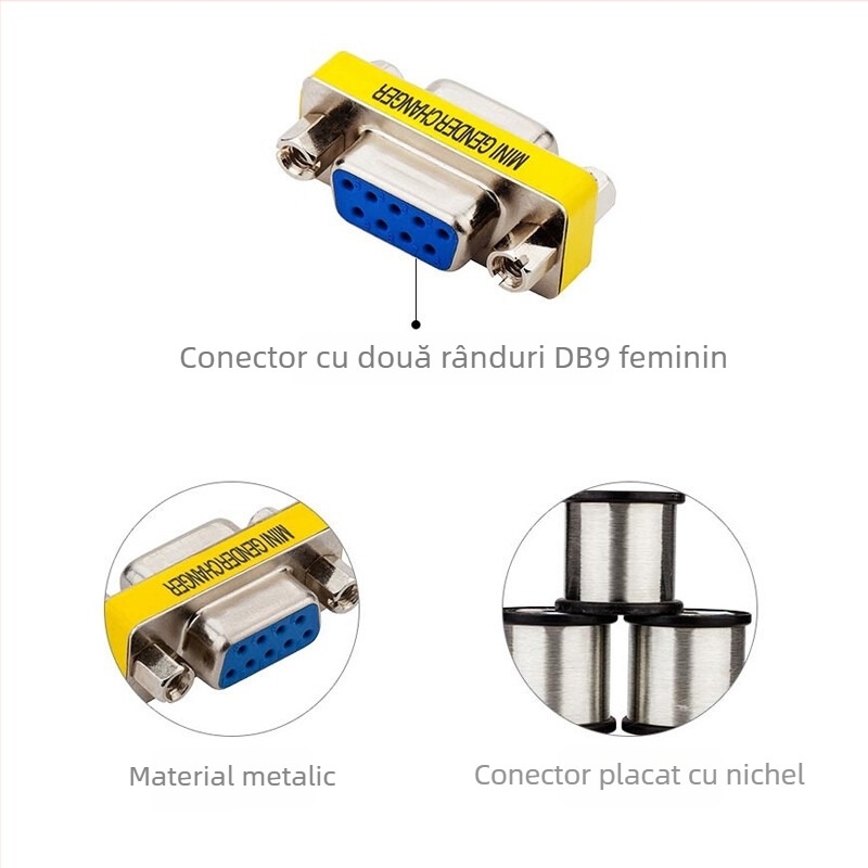 Adaptor DB9 femeie-femeie RS232, port serial de 9 pini, nucleu din cupru, compatibil OEM