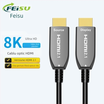 Cablu HDMI din fibră optică 8K60Hz – pentru TV, PC, proiector, home cinema, aplicații inginerești