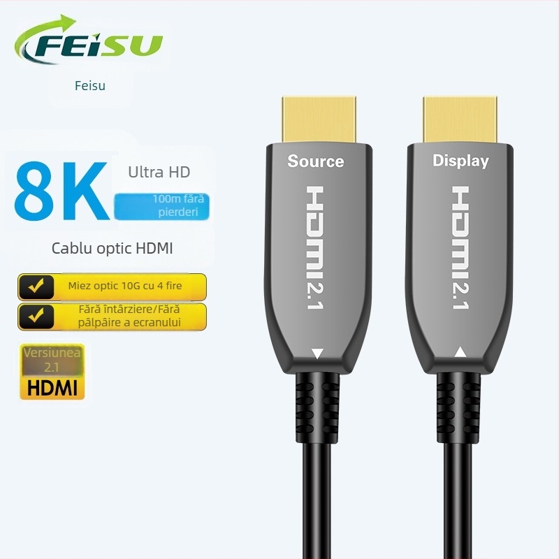 Cablu HDMI din fibră optică 8K60Hz – pentru TV, PC, proiector, home cinema, aplicații inginerești