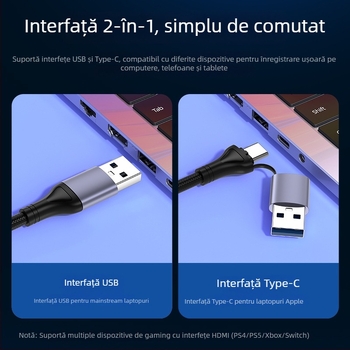 Card de captură video USB 3.0 / Type-C — 1080P, cip MS2130, compatibil cu toate sistemele de operare, pentru telefoane și PC
