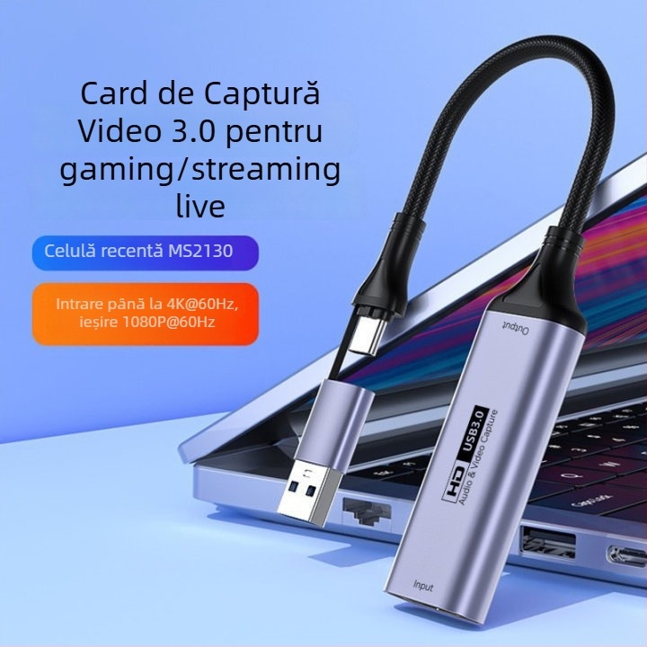 Card de captură video USB 3.0 / Type-C — 1080P, cip MS2130, compatibil cu toate sistemele de operare, pentru telefoane și PC