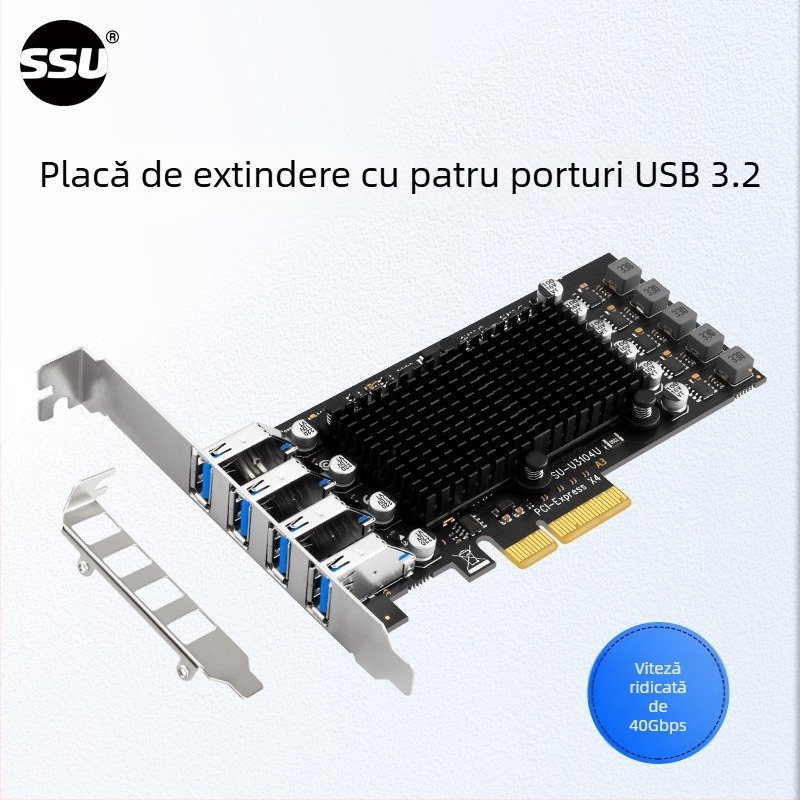 Card adaptor: SSU SU-U3104U(A2) – USB 3.2 cu canal dublu, PCIe către 4 porturi USB 3.1, Extensie pentru camere industriale