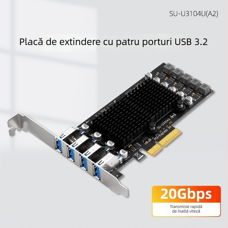 Card adaptor: SSU SU-U3104U(A2) – USB 3.2 cu canal dublu, PCIe către 4 porturi USB 3.1, Extensie pentru camere industriale
