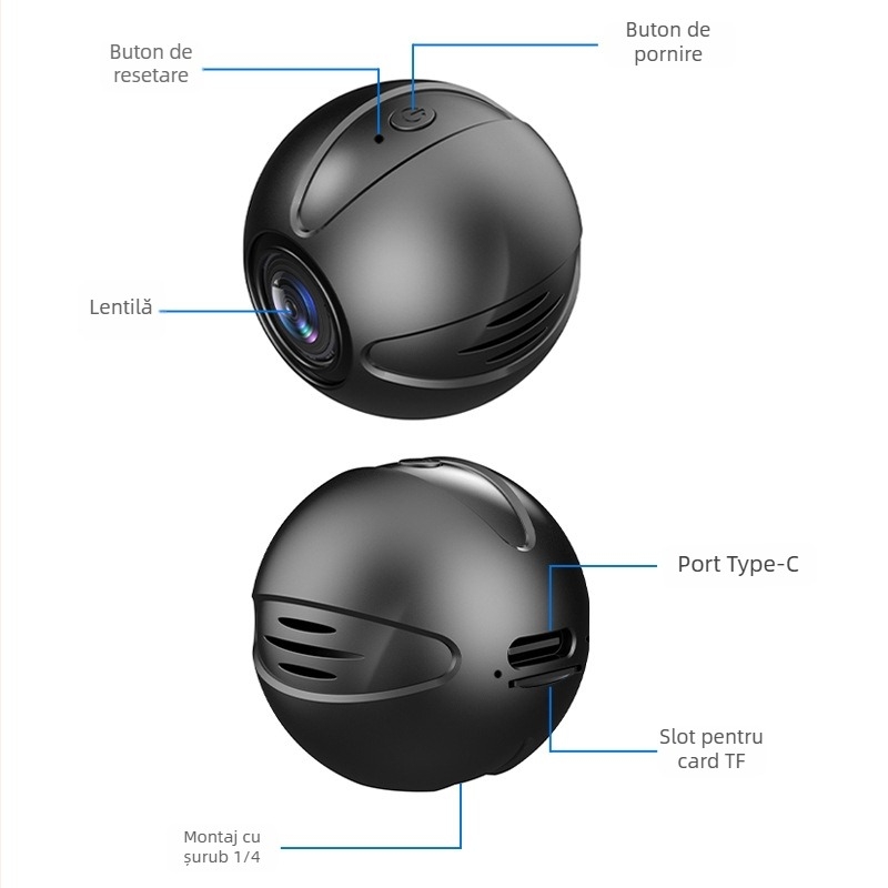 Cameră de securitate X3 – 1080p, Viziune pe timp de noapte, Wi‑Fi fără fir, baterie de 60 minute