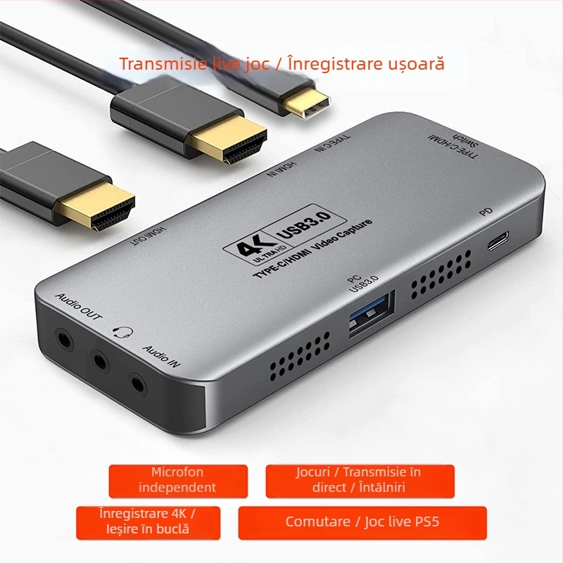 Card de captare video Type-C HDMI către USB 3.0, 4K, cip MS2131, interfață USB, compatibil Windows