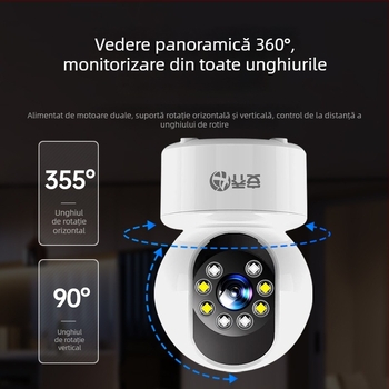 Sistem de monitorizare fără fir — Cameră interioră cu unghi de 360°, Viziune nocturnă HD, 0.001 lux, SNR > 20, Alimentare 5V