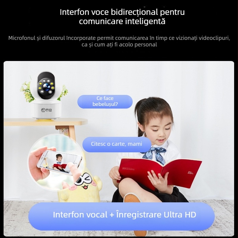 Sistem de monitorizare fără fir — Cameră interioră cu unghi de 360°, Viziune nocturnă HD, 0.001 lux, SNR > 20, Alimentare 5V