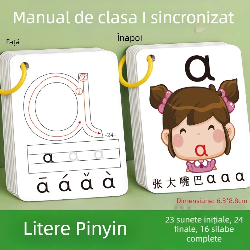 Carduri Pinyin pentru alfabetizare timpurie, din hârtie, pentru copii 4–6 ani