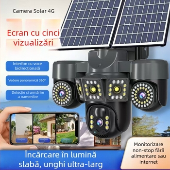 Cameră PTZ solară exterioră cu rotire orizontală 355°, rotire verticală 90°, limită de rotație 355°, alimentare DC 5V, montare pe perete