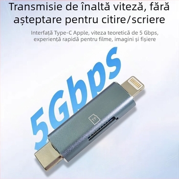 Cititor de carduri pentru dispozitive Apple, USB 2.0, Interfață Apple Type-C, Suport TF card, Carcasă din aliaj de aluminiu
