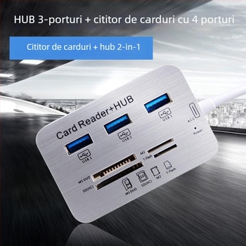 Cititor USB 3.0 pentru carduri și hub cu 3 porturi