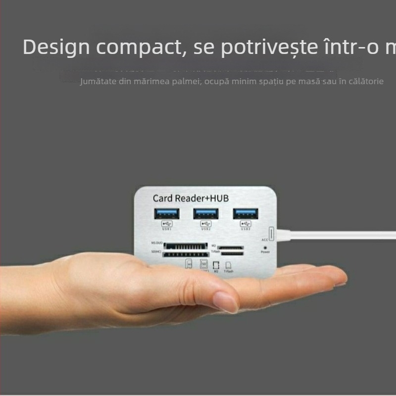 Cititor USB 3.0 pentru carduri și hub cu 3 porturi