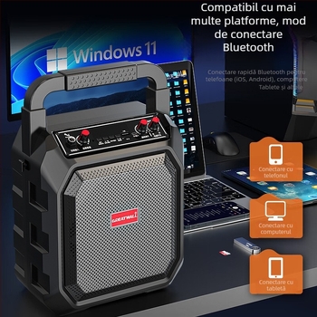 Boxă portabilă Bluetooth pentru karaoke cu microfon, 10W, Bluetooth 5.0, 100 Hz–20 kHz, SNR ≥85 dB, rază de acțiune 10 m