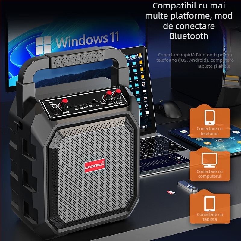 Boxă portabilă Bluetooth pentru karaoke cu microfon, 10W, Bluetooth 5.0, 100 Hz–20 kHz, SNR ≥85 dB, rază de acțiune 10 m