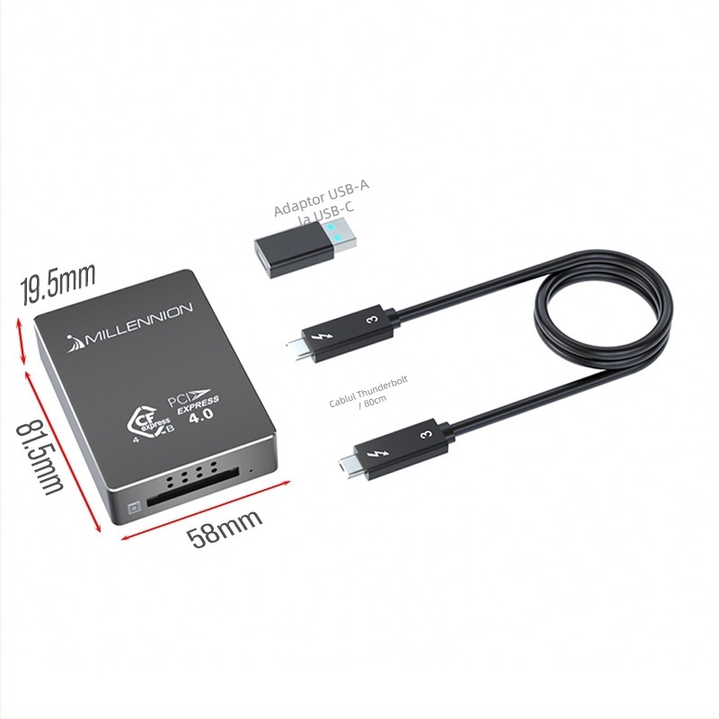 Cititor de carduri 9341 — USB4 40Gbps, interfață USB-C, carcasă din aluminiu, suport pentru carduri CFB, instalare externă