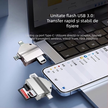 Cititor de carduri USB Type-C 3 în 1 cu OTG — USB 3.0/2.0 pentru dispozitive Android și Apple