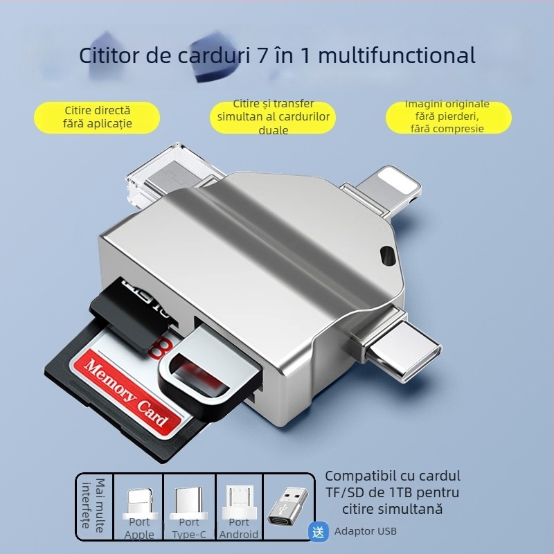 Cititor de carduri USB Type-C 3 în 1 cu OTG — USB 3.0/2.0 pentru dispozitive Android și Apple