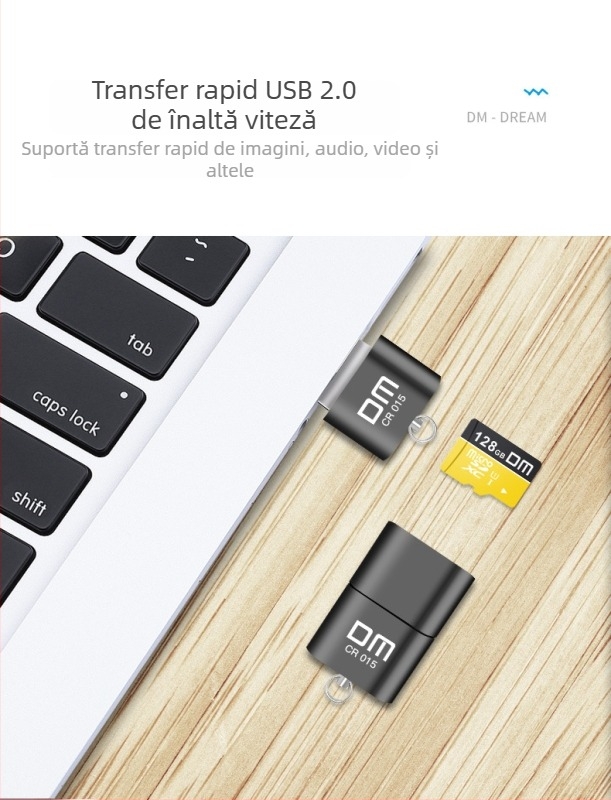 Cititor TF de carduri USB 2.0, din metal, încorporat