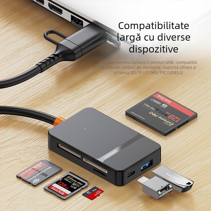 Cititor all-in-one USB 3.0/Type-C – CF/SD/TF/MS Pro/MS Micro Suport, Extern