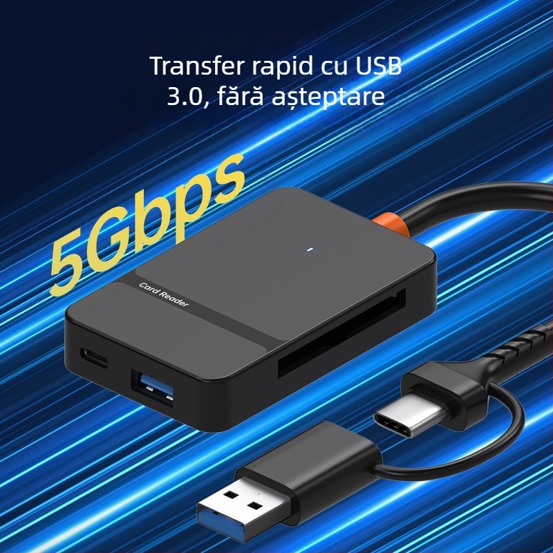 Cititor all-in-one USB 3.0/Type-C – CF/SD/TF/MS Pro/MS Micro Suport, Extern
