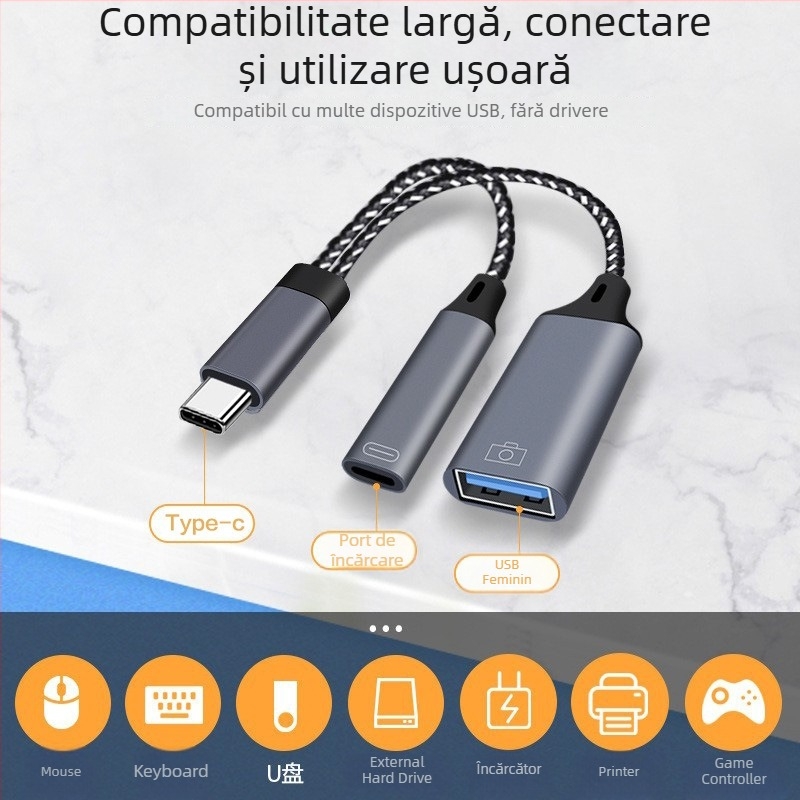 Yinhe BL-35 Type-C 2-în-1 OTG adaptor cu cititor USB și card, suport pentru mouse, compatibil iPad Pro