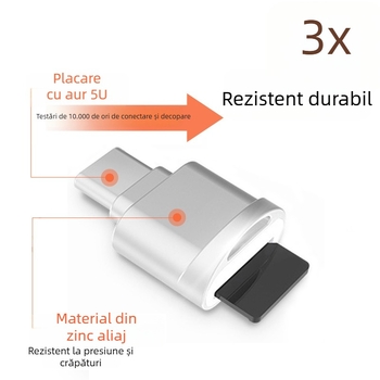 Cititor TF card Type-C OTG USB 3.1, adaptor extern pentru telefoane și tablete, aliaj de aluminiu, dimensiuni 23.1×16 mm, Android compatibil