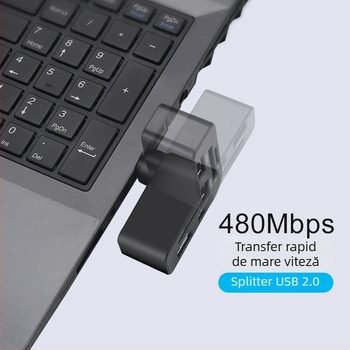 Hub USB 2.0 rotativ cu cititor de carduri – extindere USB cu 2 porturi (SD/TF/MicroSD)