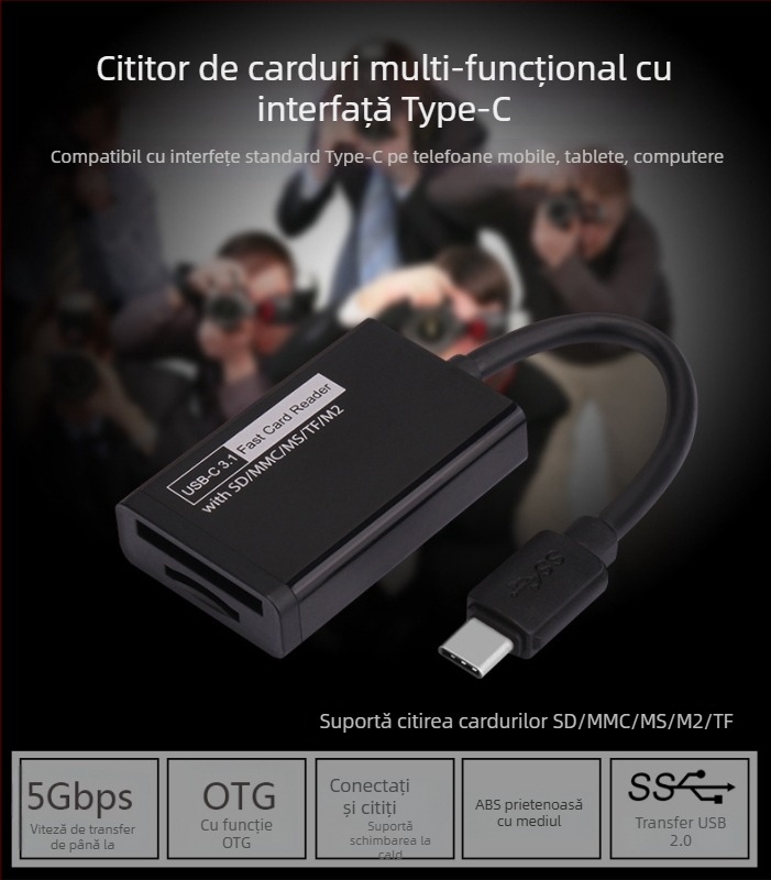 Cititor OTG Type-C 5 în 1 pentru CF/SD, compatibil cu telefoane Xiaomi 4C și Letv