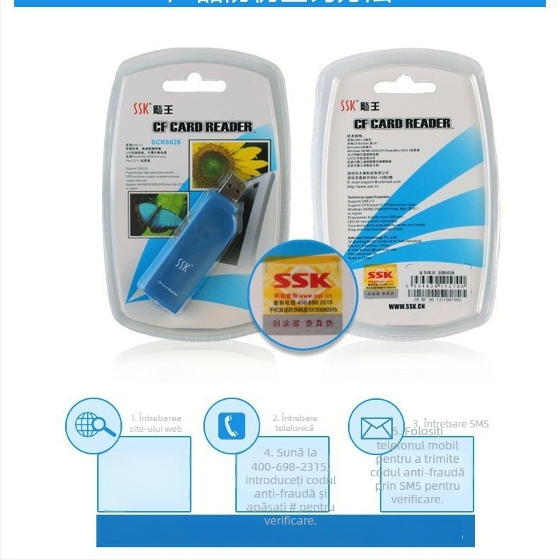 Ssk/Beowang SCRS028 Cititor CF de carduri pentru centrele de prelucrare CNC, interfață USB 2.0, suport CF, montaj extern, carcasă din plastic