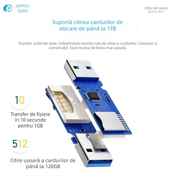 Cititor USB 2.0 JC13 pentru carduri SD/TF, dual, extern, 8 g