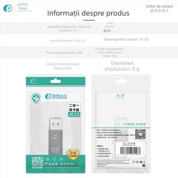 Cititor USB 2.0 JC13 pentru carduri SD/TF, dual, extern, 8 g