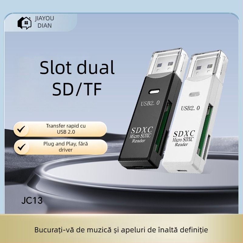 Cititor USB 2.0 JC13 pentru carduri SD/TF, dual, extern, 8 g