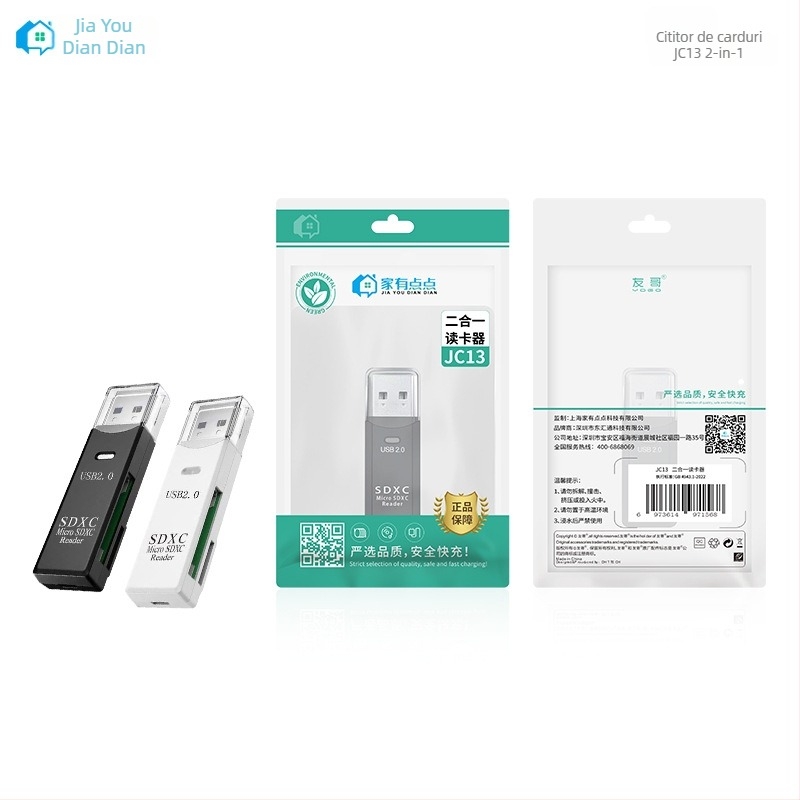 Cititor USB 2.0 JC13 pentru carduri SD/TF, dual, extern, 8 g