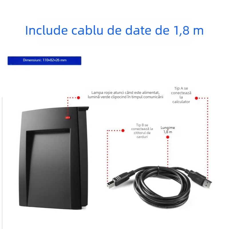 Cititor/ scriitor NFC în lot USB fără driver, cu SDK - Frecvență înaltă, distanță de detecție 1–5 cm, timp de citire 0,5–3 s