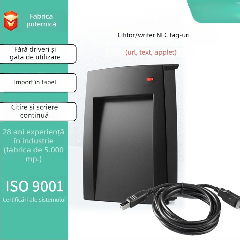 Cititor/ scriitor NFC în lot USB fără driver, cu SDK - Frecvență înaltă, distanță de detecție 1–5 cm, timp de citire 0,5–3 s