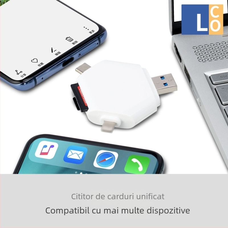SKYLETTE Cititor de carduri Cinci în Unu USB 3.0 SD/TF, Type-C 8 pini, pentru PC-uri și dispozitive mobile