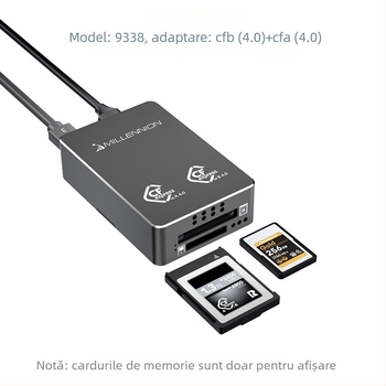 Cititor USB4 2-în-1 pentru carduri CFA și CFB, interfață USB-C cu 40Gbps, carcasă din aluminiu, modelul 9338