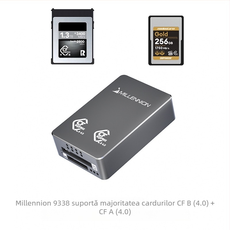 Cititor USB4 2-în-1 pentru carduri CFA și CFB, interfață USB-C cu 40Gbps, carcasă din aluminiu, modelul 9338