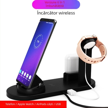 Stativ pentru ceas și încărcător de căști cu încărcare wireless, bază 3 în 1, se rotește la unghiuri, USB 1.1, suport MicroSD/MicroSDHC, instalare încorporată, greutate 0,56 kg